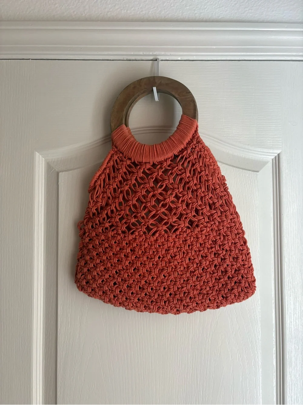 A New Day Target Coral Macrame Tote Bag Wooden Handles Boho Excellent